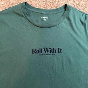 Old Navy “Roll With It” Skater Graphic Tee Green XXL Soft-Washed